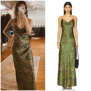 Veronica Beard Madison Floral Silk Slip Dress in Lemongrass Green SZ US 2